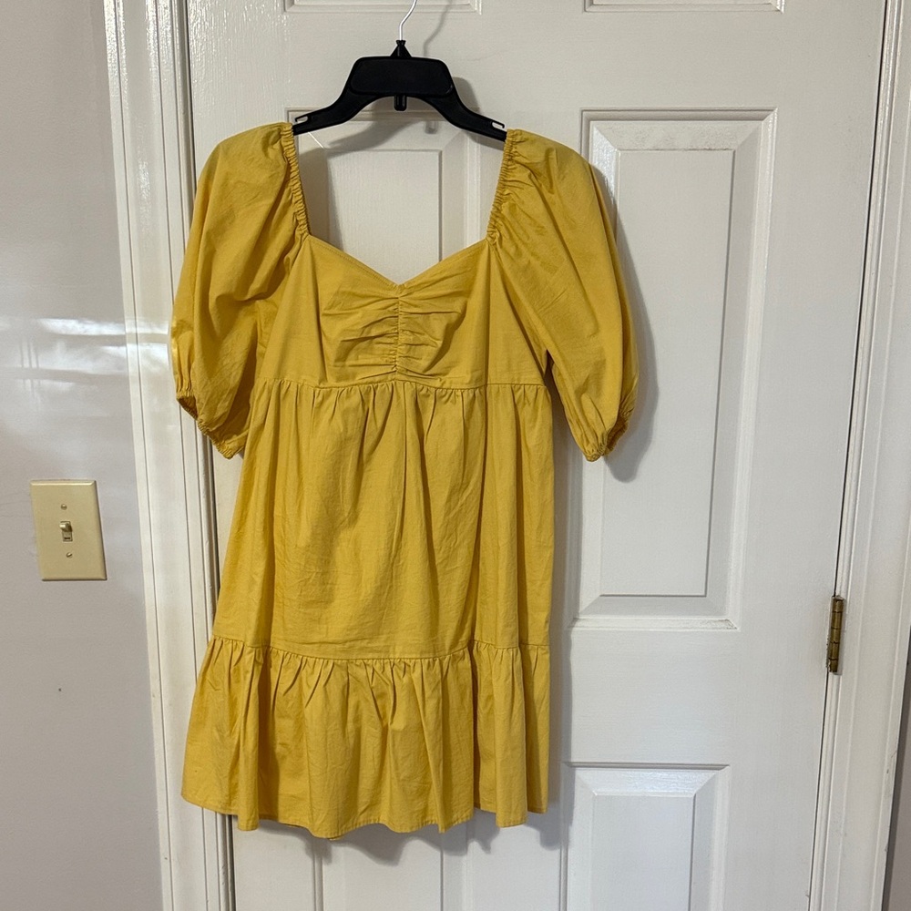 Yellow Puff Sleeve Women's Dress